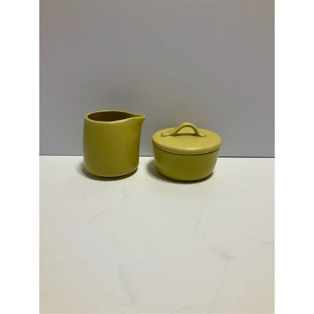 Crate & Barrel Creamer and Sugar Bowl. Signed B. Eigen. Pea green
